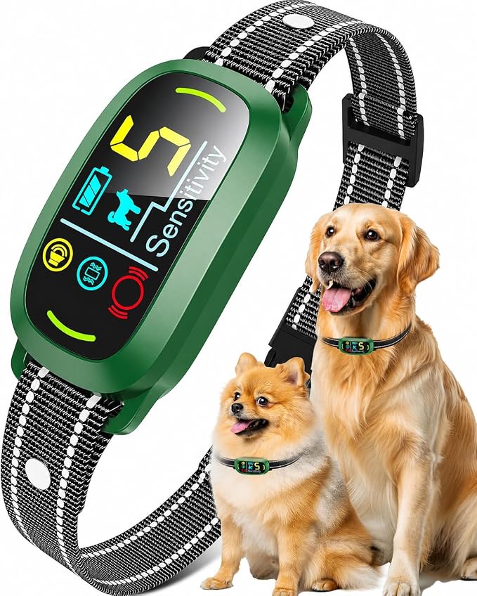 Smart AI Bark Collar for Large Medium Small Dogs, Anti Barking Device with 5 Training Modes, Exclusive Forced Bark-Stopping, Rechargeable IP67 Waterproof Bark Collar with 5 Sensitivity (Green)