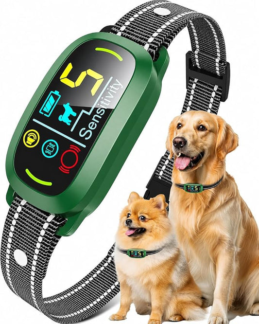 Smart AI Bark Collar for Large Medium Small Dogs, Anti Barking Device with 5 Training Modes, Exclusive Forced Bark-Stopping, Rechargeable IP67 Waterproof Bark Collar with 5 Sensitivity (Green)