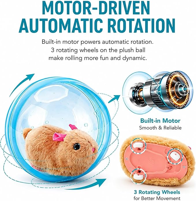 2026 New Self-Rolling Interactive Cat Ball Realistic Animal Automatic Moving Rolling Cat Ball 360° Rolling Spin Moving Cat Ball Fun Indoor Interactive Pet Ball for Cats Dogs Chasing(Blue,Mouse-B)