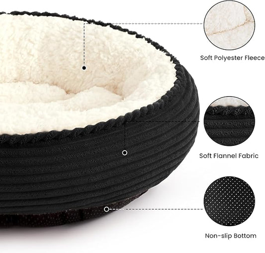 Love's cabin Round Donut Cat and Dog Cushion Bed, 25in Pet Bed for Small or Medium Dogs, Anti-Slip & Water-Resistant Bottom, Soft Durable Fabric Pet Beds, Washable Calming Cat Bed Black Stripe