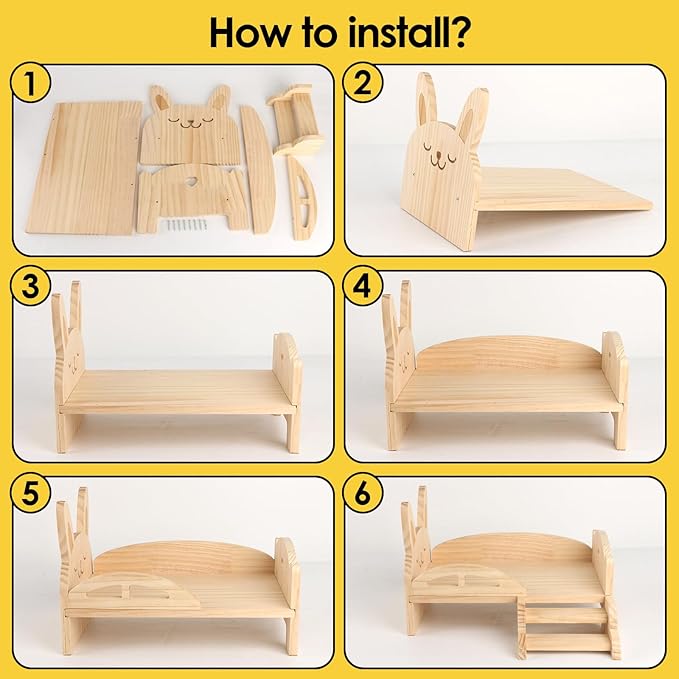 Wooden Guinea Pig Bed with Mat 13.5IN X 9.3IN Detachable Hideout with Stairs Small Animal Cute Warm Habitats for Hamsters Ferret Bunny Sleeping Hiding