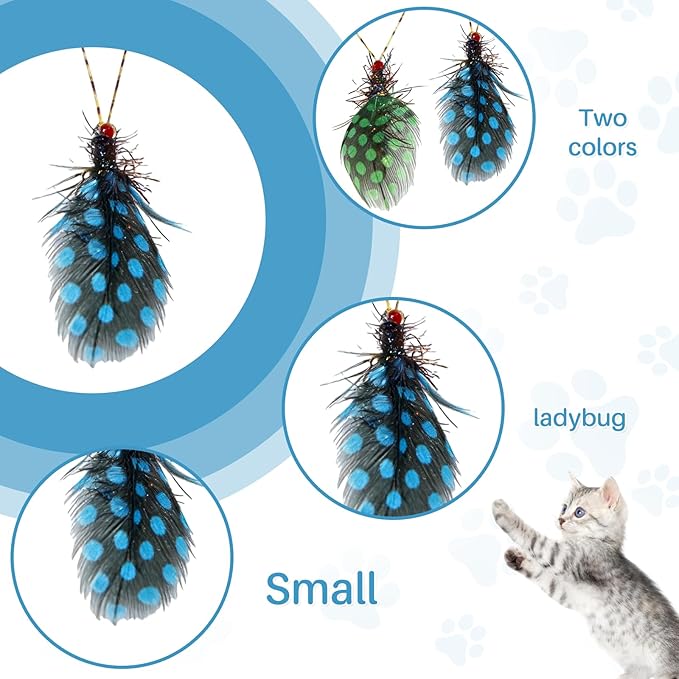 Walfront Interactive Cat Wand Toy with Blue and Green Spotted Insect Heads, Cat Teaser Wand for Multi Cat Homes, Indoor Play for Kittens and Adult Cats, Promotes Fun, Activity, and Owner Bonding