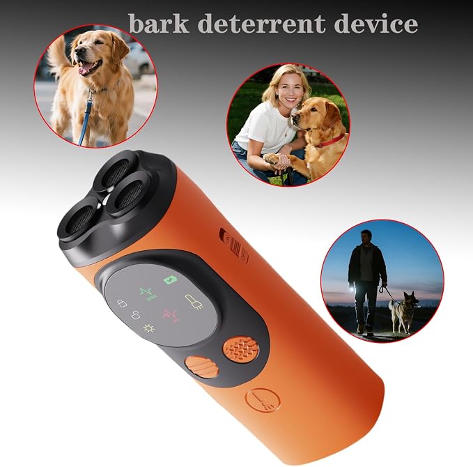 Upgraded Triple-Head Ultrasonic Dog Barking Deterrent Device - 33ft Range Handheld Anti Bark Training Tool - Rechargeable Sonic Bark Stopper for Small Medium Dogs, Age 6+ Months (Orange)