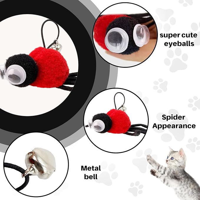 Cat Wand Toy with Replaceable Red Spider Head, Interactive Insect & Feather Teaser Wand for Indoor Cats and Kittens, Ideal for Self-Play or Handheld Bonding, Stimulates Hunting Instincts, Exercise