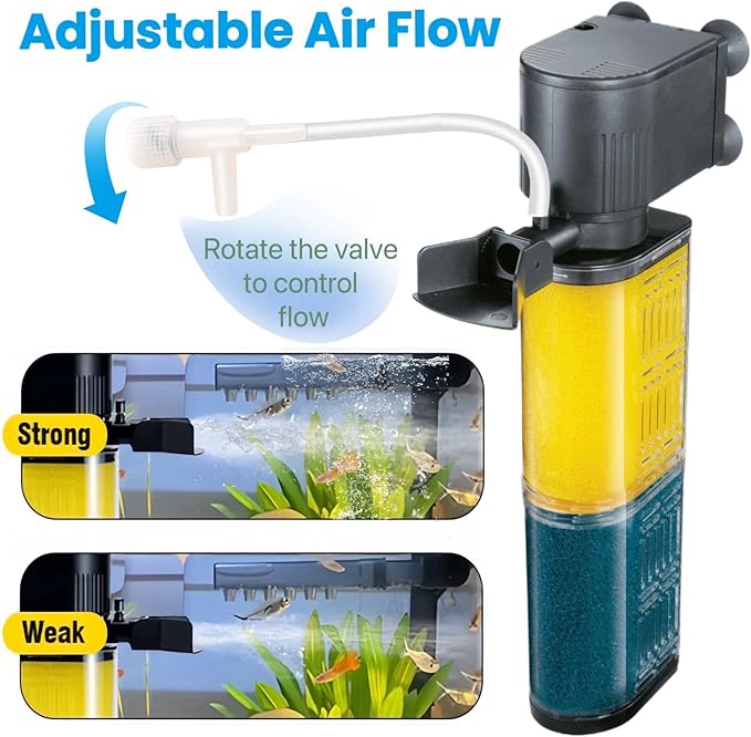 Fish Tank Filter, Ultra Quiet 400GPH Submersible Sponge Filter for 30~100 Gallon Aquariums – Easy-Clean Bio Sponge, Crystal Clear Water, Powerful Pump, Adjustable Airflow for Fish & Turtle Tanks