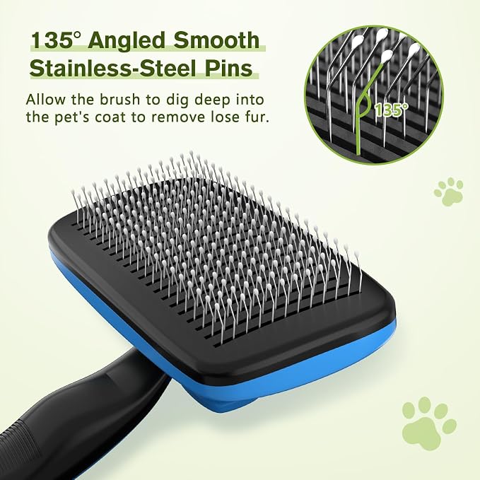Pecute Skin Friendly Self-Cleaning Slicker Brush for Dog & Cat Shedding | 1 click clean, Lightweight, Undercoat hair removal, For short/long/double/white coats