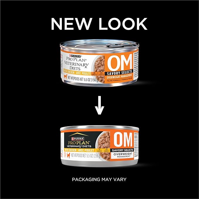 Pro Plan Veterinary Diets Purina OM Overweight Management Savory Selects with Chicken Feline Formula Wet Cat Food - (Pack of 24) 5.5 oz. Cans