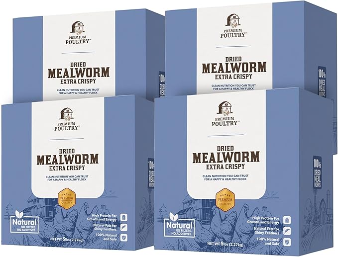 Dried Mealworms for Chickens – High Protein Chicken Treats for Egg Production & Flock Health – Bulk Mealworms for Ducks, Wild Birds, Reptiles & Backyard Poultry Feed, 20 lb