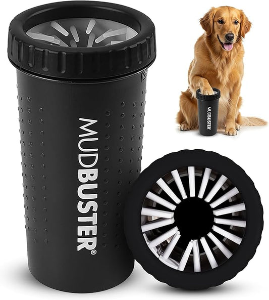 Dexas MudBuster Large Dog Paw Cleaner in Matte Black - Fits 2.5"-3.5" Wide Paws, Portable Paw Washer for Muddy Paws, Dog Paw Cleaning Cup with Gentle Silicone Bristles, Quick Clean Pet Paw Washer