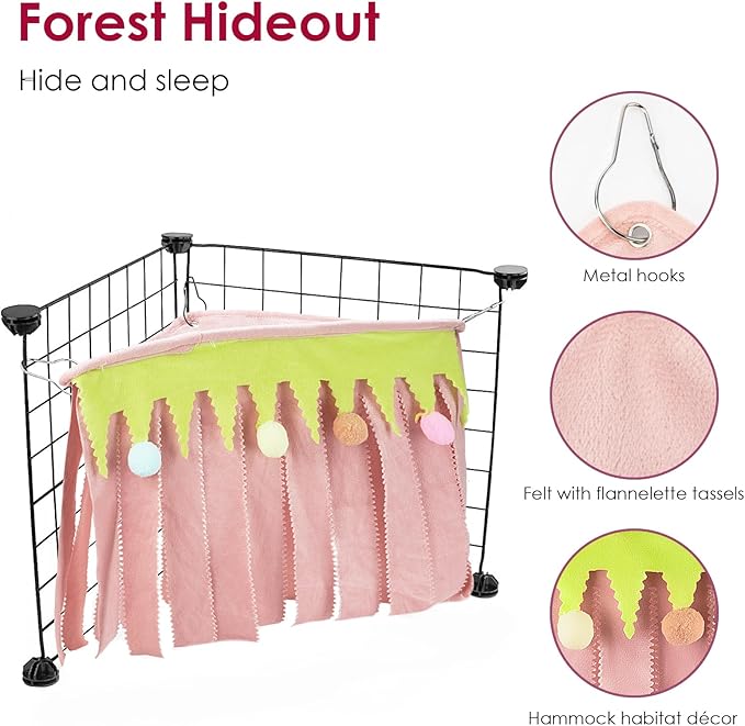 Forest Cage Corner Hideout, Pets Corner Hideout for Guinea Pigs, Rabbits, Ferrets, Chinchillas, Gerbils, Hedgehogs (Pink)