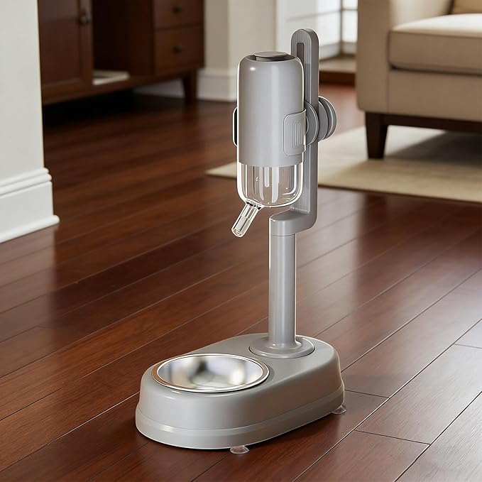 Baoblaze Pet Standing Water Dispenser Pet Feeder and Waterer Food Container, with Adjustable Height for Ferrets Bunny Kittens, Gray