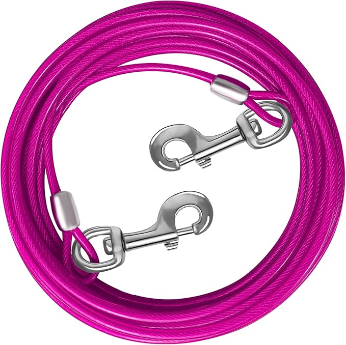 Dog Tie Out Cable 10/15/20/25/30/50 FT Dog Runner for Yard Steel Wire Dog Cable with Durable Superior Clips Pink Dog Chains for Outside Dog Lead for Large Dogs Up to 165 lbs