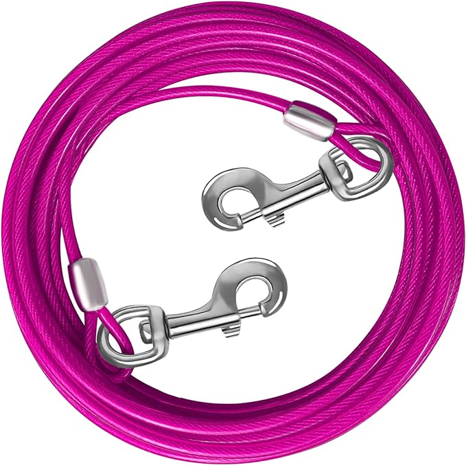 Dog Tie Out Cable 10/15/20/25/30/50 FT Dog Runner for Yard Steel Wire Dog Cable with Durable Superior Clips Pink Dog Chains for Outside Dog Lead for Large Dogs Up to 165 lbs