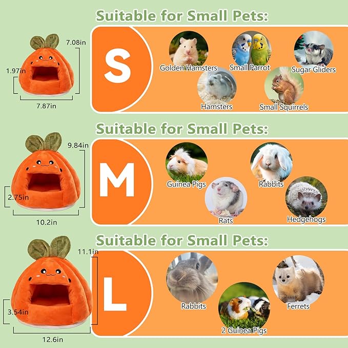 Guinea Pig Hideout, Hamster Cage Accessories,Carrot Shape Bed with Warm Fleece,Washable Hamster Hammock,Small Animal Houses & Habitats for Rat,Sugar Gliders,Squirrels, Hedgehog(S)