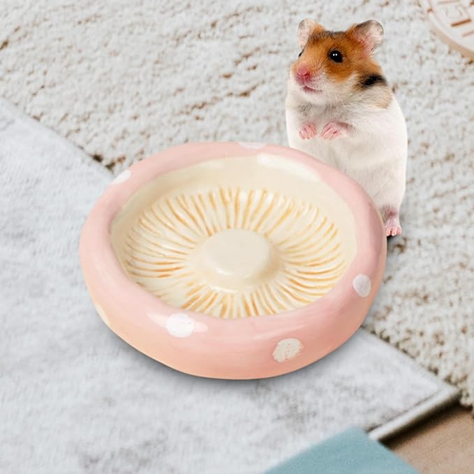 Hamster Ceramic Bowl,Small Animal Feeding Dish,Feeding Bowl,Guinea Pig Bowl,Mushroom Water Bowl for Gerbils Ferret Chinchilla, Mushroom Head
