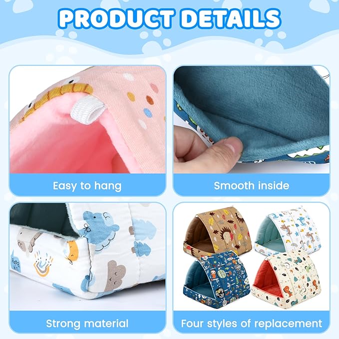 4 Pcs Guinea Pig Hideout, Guinea Pig Bed Tunnel Washable Small Animal House Cage Accessories for Mouse Chinchillas Hamsters Hedgehogs Ferrets Bearded Dragons and Rats Other Small Animals