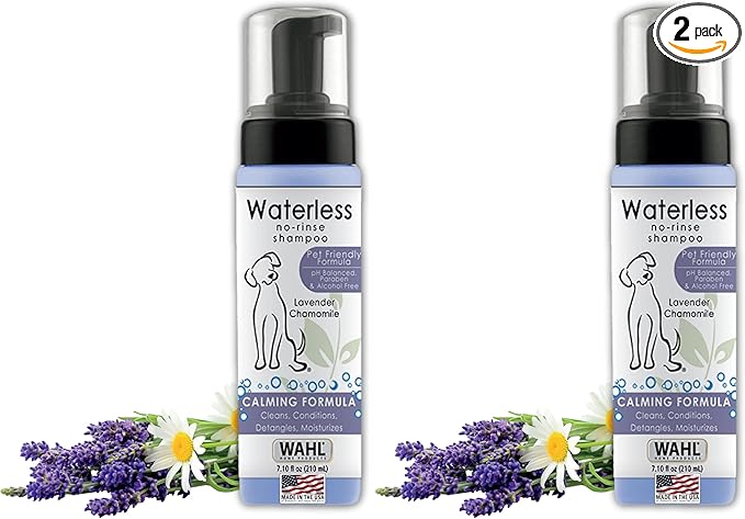 Wahl USA Pet Friendly Waterless No Rinse Shampoo for Animals – Lavender & Chamomile Scented - Cleaning,Conditioning,Detangling,& Moisturizing Shampoo for Dogs – 7.1 Oz - Model 820014A,(Pack of 2)