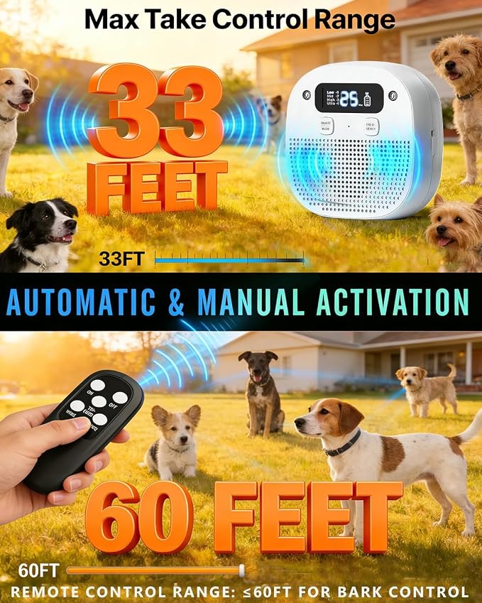 Dog Barking Control Devices, Anti Barking Device for Dogs with Remote Control, Ultrasonic & Sensor Technology, Rechargeable, Adjustable Modes & Frequencies, Bark Box Indoor Outdoor (Ivory)
