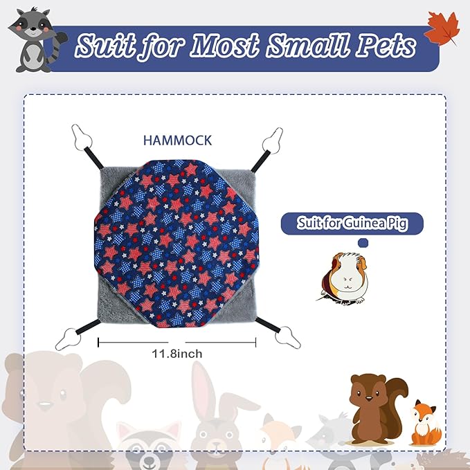 Petonfun Guinea Pig Hideout Toys, Ferret Hammock, Rat Cage Accessories Set - Large Small Animal Chinchilla Bed for Hamster, Tunnel, Squirrel, Sugar Glider - Hanging Hide, Blue