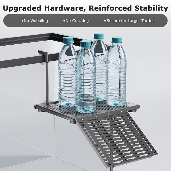 Upgraded Hanging Turtle Basking Platform with Built-In Feeding Tray, Stainless Steel Hooks, Non-Slip Ramp, No Zip Ties, Heavy-Duty Turtle Dock for 30 Gallon Aquariums