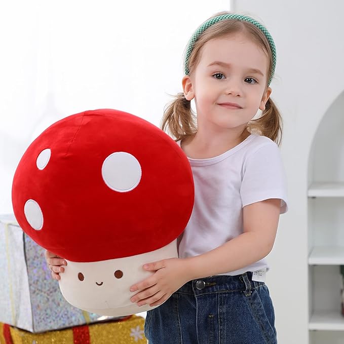 WeBingo Mushroom Plush Pillow, 12 Inch Cute Large Mushroom Decor Stuffed Animal Plushies Stuffy for Girl Boy Kid Adult, Giant Big Jumbo Soft Toy Gift for Birthday Christmas Valentine's Day