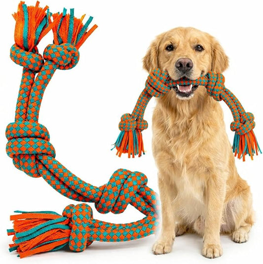 Interactive Dog Rope Toy for Large & Medium Dogs – Durable Tug of War Toy for Training, Boredom Relief & Teeth Cleaning, Safe Ultra-Fiber Chew Toy for Daily Play (Large)