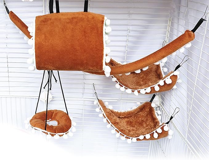 5 in 1 Ferret Rat Guinea Hammock and Warm Bed, Soft Cotton Guinea Pig Hideout Hammock Tunnel, Hanging Swing Cage Accessories for Hamster Sugar Glider Squirrel