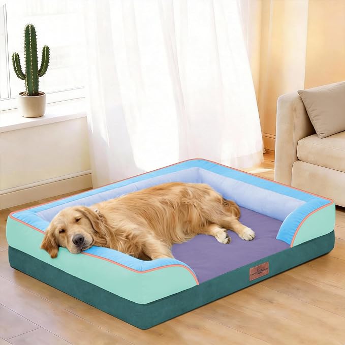 Comfort Expression Orthopedic Dog Bed for Extra Large Dogs with Bolster | Waterproof Dog Couch Bed with Washable Cover & Non-Slip Bottom, Supportive Egg Crate Foam XL Pet Bed, 42x30 Inch
