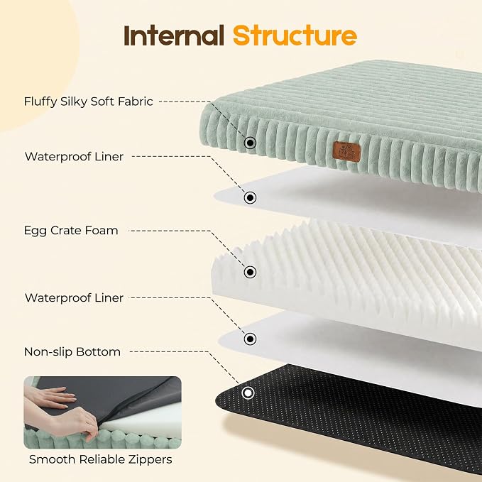 Orthopedic Dog Bed for Extra Large Dog, Waterproof Pet Bed for Crate,Non-Slip Bottom and Egg-Crate Foam with Removable Washable Cover Crate Bed,Green,41"x27"x4"