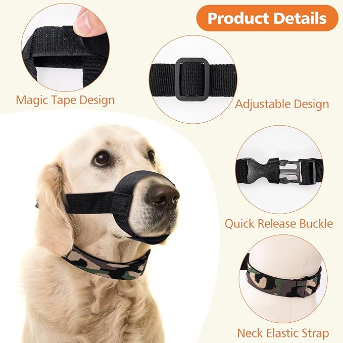 Coppthinktu Dog Muzzle with No-Escape Elastic Neck Collar, Soft Adjustable Muzzle for Small Medium Large Dogs, Breathable Dog Mouth Guard to Prevent Biting Barking & Chewing (Black M)