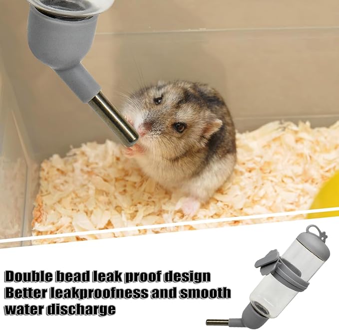 125ml Guinea Pig Water Bottle/Feeder for Hamsters/Hedgehogs/Gliders/Rabbit/mouses/Other Small Pets and Animals,Suitable for Cages, Boxes or Wall-Mounted (Grey, 125ml)