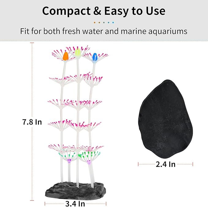 Uniclife Strip Coral Plant Ornament Glowing Effect Silicone Artificial Decoration for Fish Tank, Aquarium Landscape - Pink