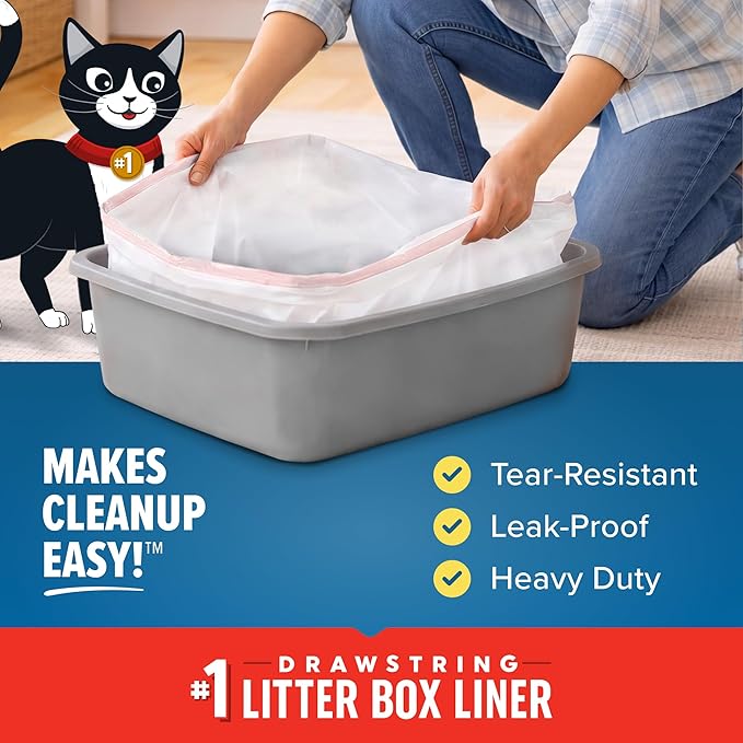 Jonny Cat Litter Box Liners: Heavy Duty - Tear & Leak Resistant - Drawstring Close - Jumbo, 5 Count