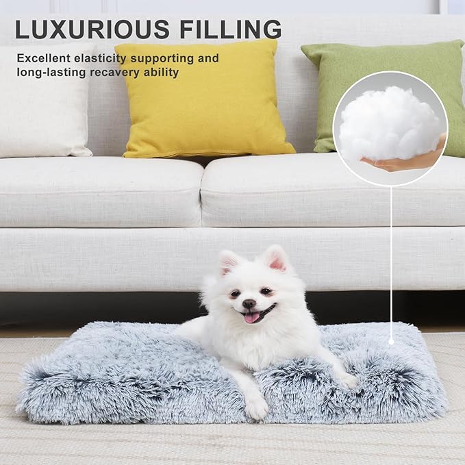 Vonabem Small Dog Bed Crate Pad 24 inch, Washable Puppy Bed, Soft Plush Pet Crate Beds, Anti-Slip Cat Bed, Dog Mats for Sleeping, Kennel Pad Grey