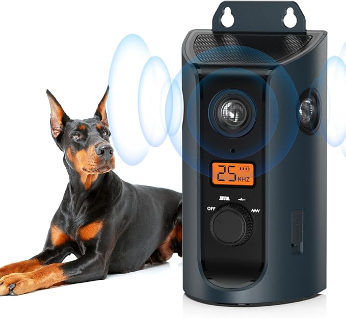 Anti Barking Device, 50FT Solar Charging Dog Barking Deterrent Device, Tri-Directional Ultrasonic Stop Dog Barking Device, Barking Control Device for Indoor Outdoor | Solar Charging Tri-Directional Ultrasonic