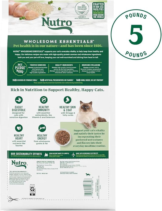 Nutro Wholesome Essentials Natural Dry Cat Food Sensitive Stomach, Chicken, Rice & Peas Recipe Cat Kibble, 5 lb. Bag