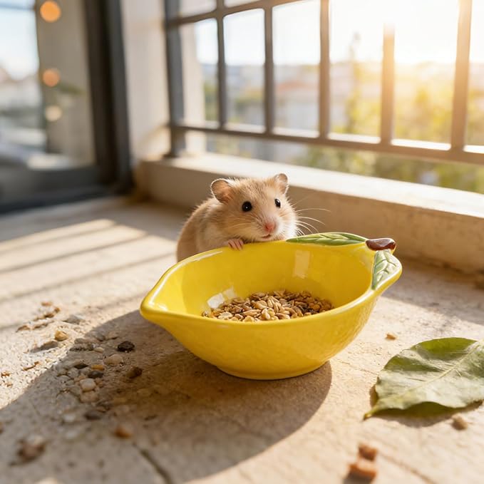 Small Guinea Pig Food Bowl Cute Ceramic Hamster Water Bowl Ferret Rat Chinchilla Rabbit Feeding Dish Young Animal Feeder (Lemon Yellow)
