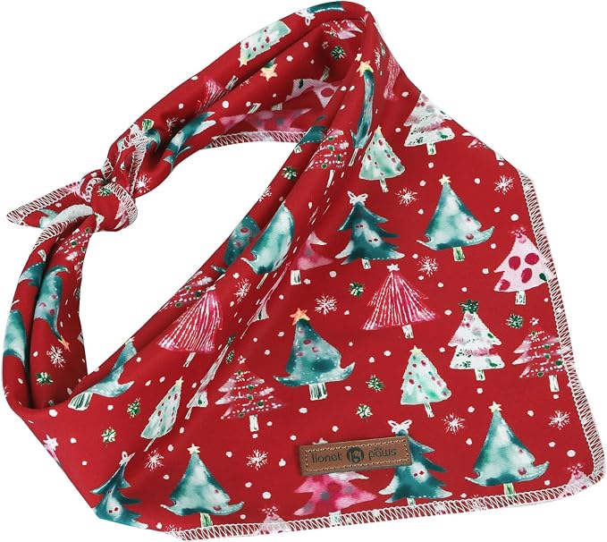 lionet paws Christmas Dog Bandana,Christmas Tree Fabric Dogs Kerchief for Small Medium Dogs,Dog Cotton Red Triangle Bibs Scarf for Girl Boy