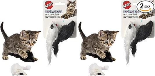SPOT Twin Plush Mice Cat Toy- Rattle and Catnip Toy for Indoor Cats and Kittens - Classic Toy for Batting and Chasing Around - Fun Entertainment for Hours - 4.5in, 2pcs (Pack of 2)