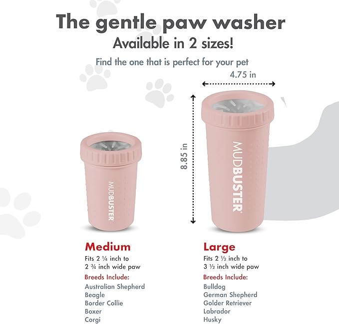 Dexas MudBuster Large Dog Paw Cleaner in Blush - Fits 2.5"-3.5" Wide Paws, Portable Paw Washer for Muddy Paws, Dog Paw Cleaning Cup with Gentle Silicone Bristles, Quick Clean Pet Paw Washer