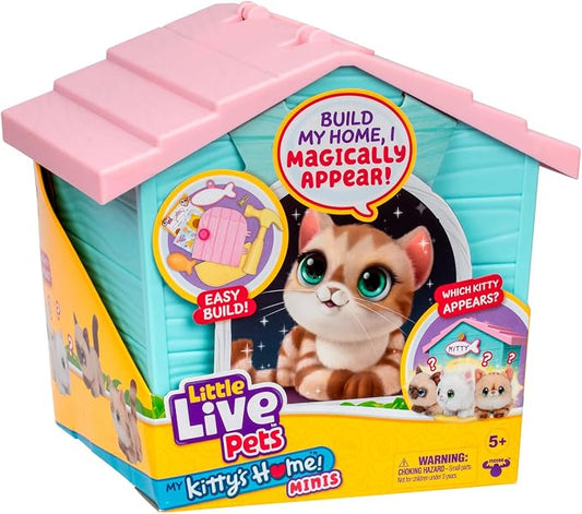 Little Live Pets My Kitty's Home Mini Playset, Mystery Kitty Plush Reveal, Build and Decorate Toy Pet Carrier, Repeat Play, Cat House Toys for Kids 5+