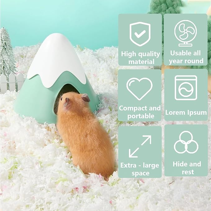 Hamster Hideout, Snowy Mountain Shape Hamster Hide House,Cute Small Animal Habitat Hideaway Hut for Syrian Hamsters, Mice, Gerbils, Rats (Green)