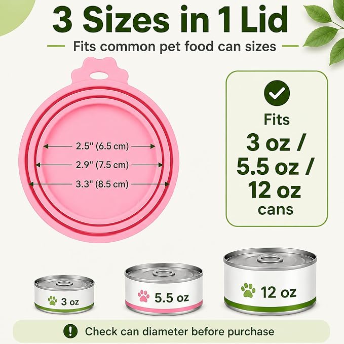 Lydia’s Deal Pet Food Can Covers 2-Pack, Universal Size – One Lid Fits 3 Pet Food Can Sizes (3oz/5.5oz/12oz), Airtight Silicone Lids, BPA-Free & Dishwasher-Safe for Dog & Cat Food Cans (Pink+Green)