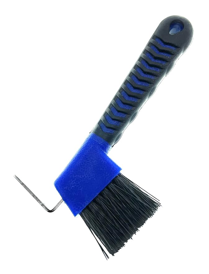 Horse Hoof Pick with Brush - Non-Slip Ergonomic Handle, Heavy-Duty Steel Pick & Stiff Bristles - Removes Dirt, Mud & Rocks - Horse Grooming Tool for Daily Hoof Care (Navy)