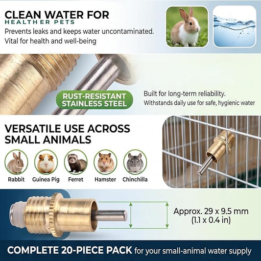 20Pcs Stainless Steel Rabbit Water Feeder Automatic Rabbit Drinker Nipple Easy Use Drinking Water Tool for Small Animals Farm Animal Supplies