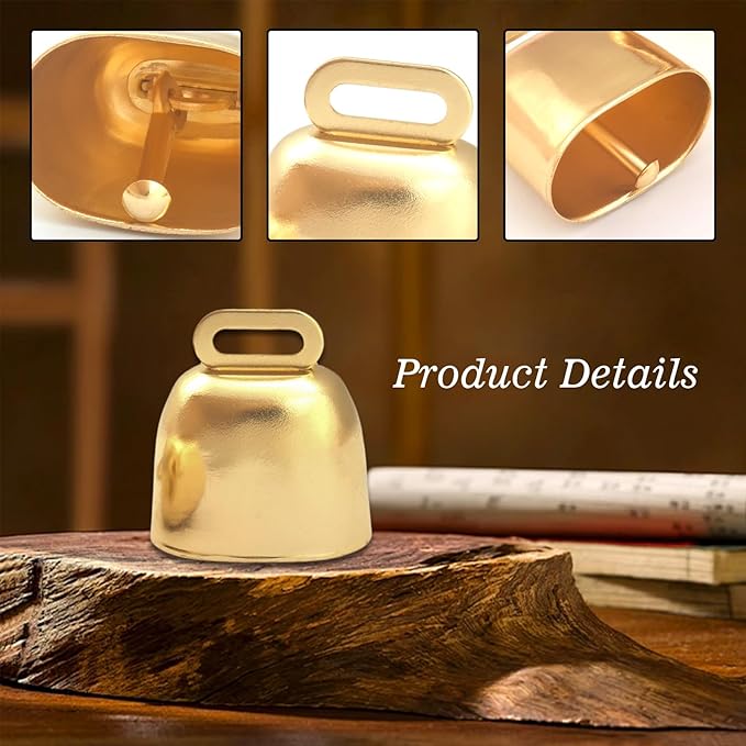 8 Pack Cow Horse Sheep Grazing Copper Bells, Small Metal Brass Bells, Loud Ringing Cowbell Noisemakers, Hanging Jingle Bell for Animal Pet Collar Doors Crafts Christmas Wedding Decor (Gold)