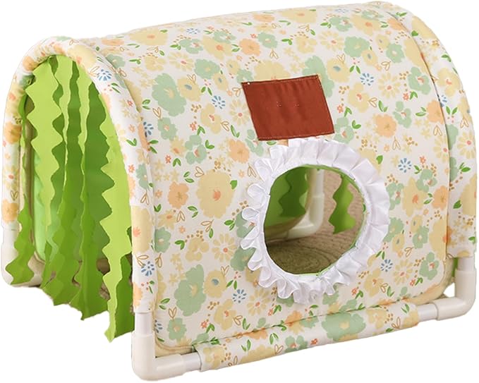 Tunnel Hideout Small Animal Warm Hideout, Washable Indoor Cage Accessory for Hedgehog, Rabbit, Chinchilla, Guinea Pig, Small Dogs & Cats, Multi-Pet Suitable (Green)