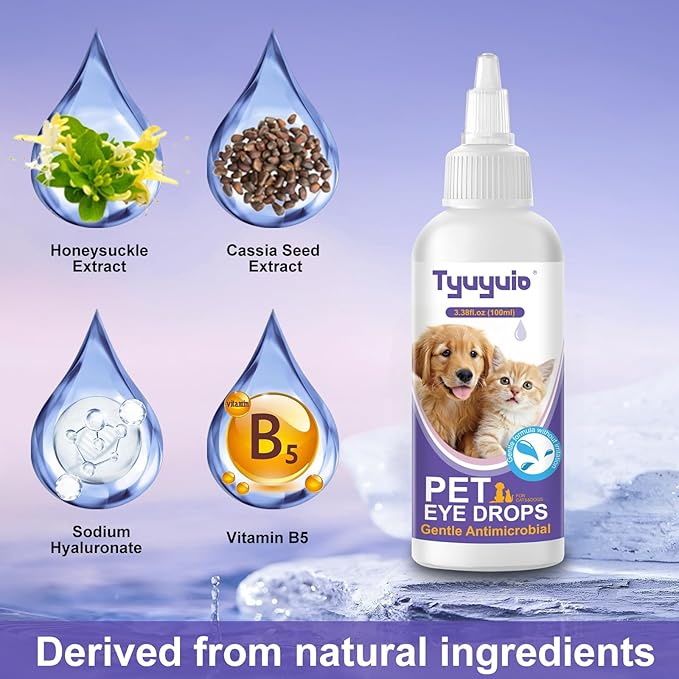 Pet Eye Drops for Dogs and Cats to Soothe Eyes Irritation & Infection Allergy,Relieve Dogs Cats Dry Eyes Pink Eyes,Pet Tear Stain Cleaner,Safe & Gentle Formula for All Animals 3.38oz (A)
