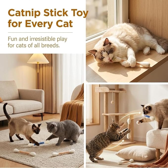 LEDeng Cotton Swabs Cat with Catnip, Swabs Catnip Toys Set of 6 Soft Plush Kicker Toys, Sturdy Teething Chew Toy (C)