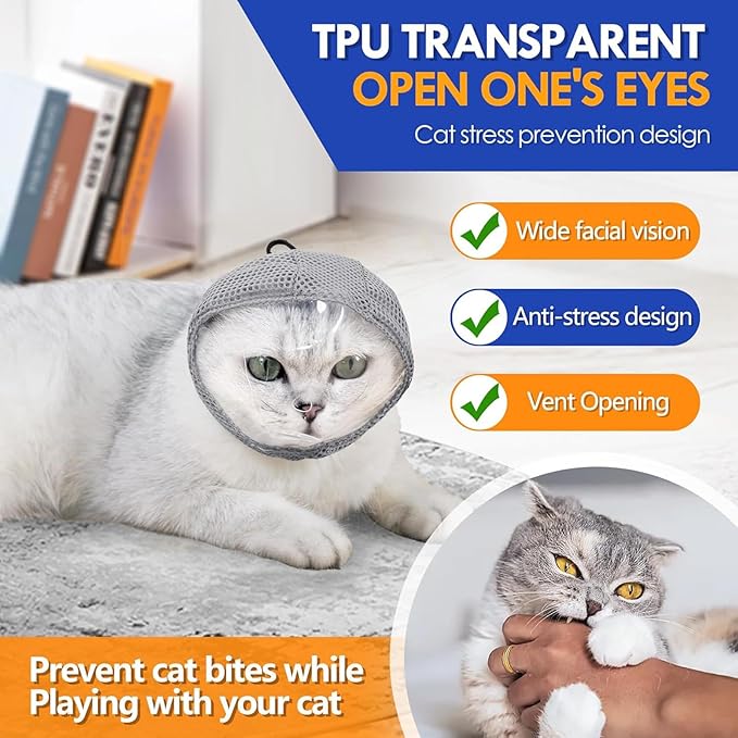 Cat Muzzle Adjustable Anti-Bite Head Cover - Breathable Grooming Mask for Nail Trimming, Bathing & Vet Injections, Safe Fit for Cats (S)